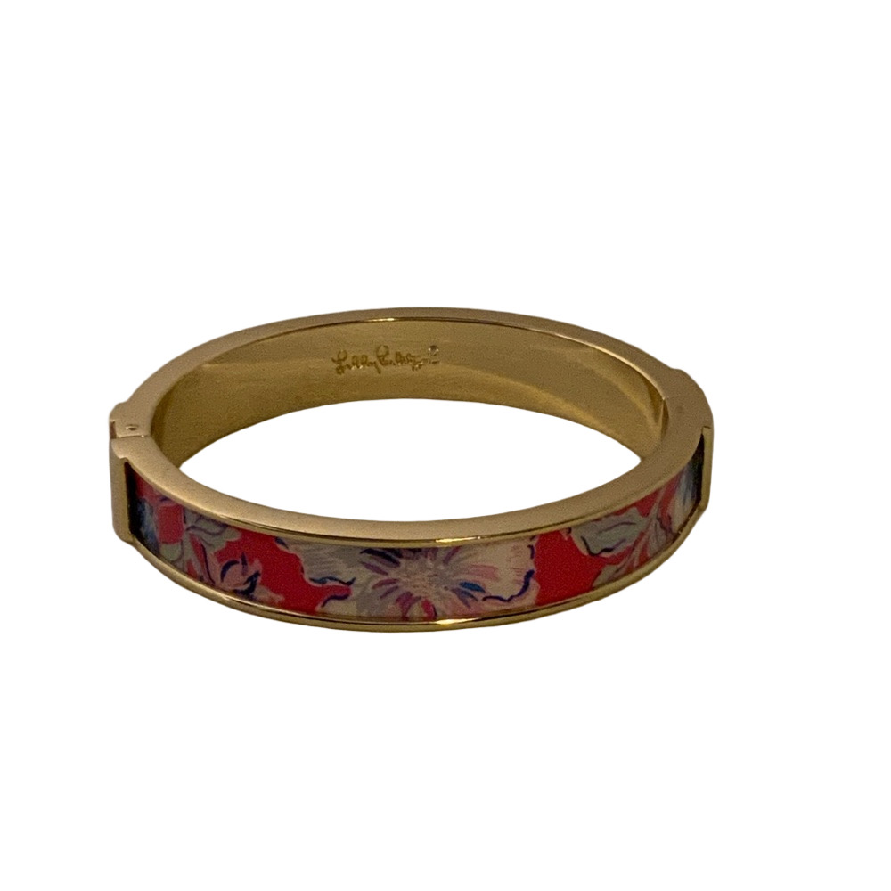 Lilly Pulitzer 'Pink Isle' Floral Hinged Bangle Bracelet EUC